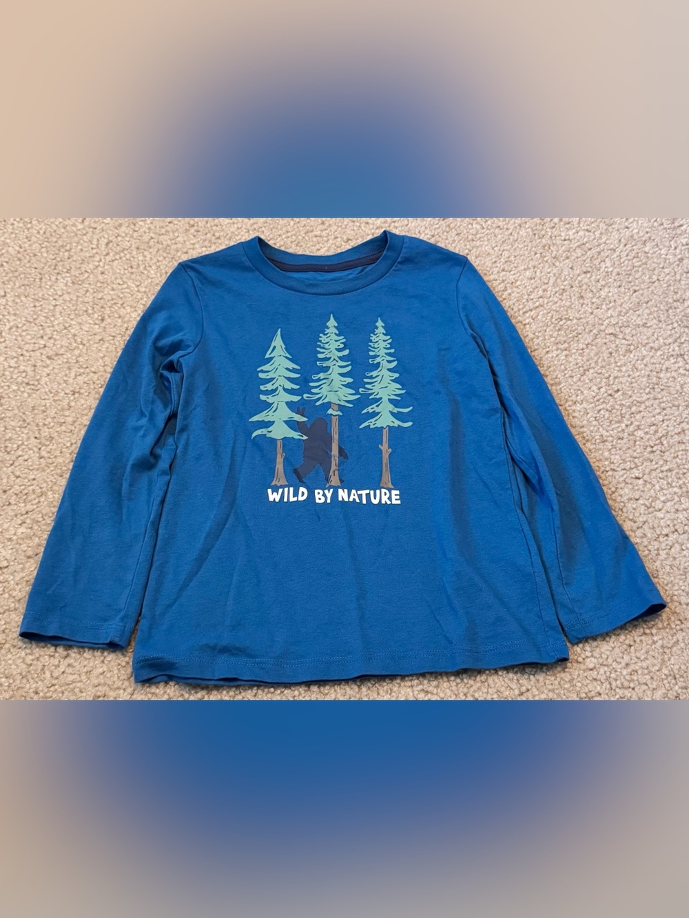 Blue Long-Sleeve Kids Tee with Forest Graphic